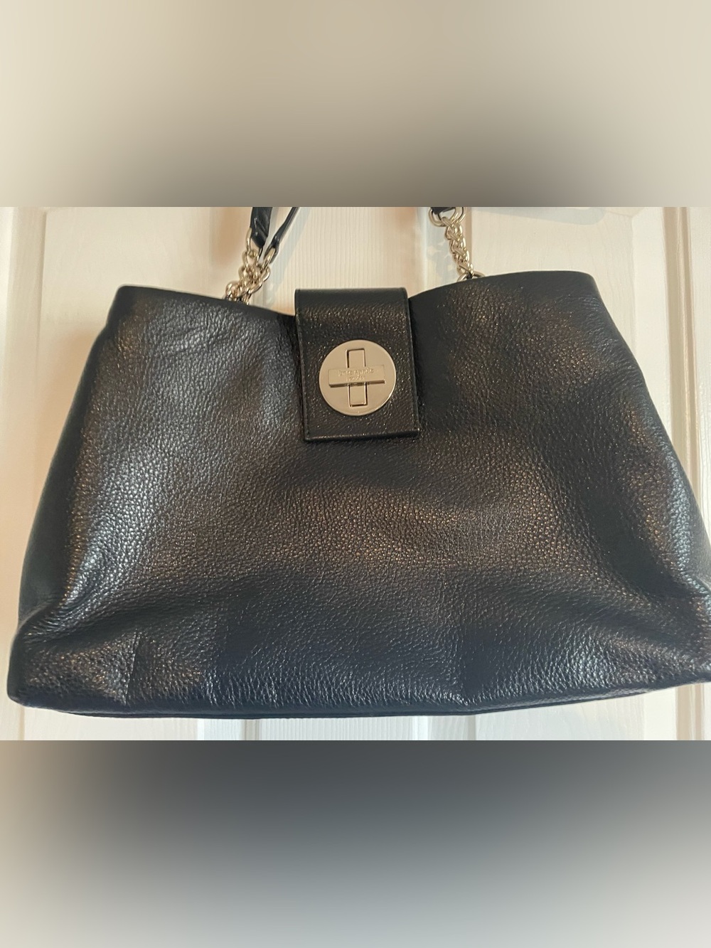kate spade Black Leather Shoulder Bag with Gold Chain Handles